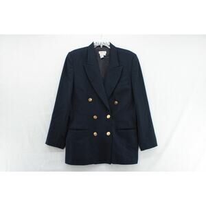 VTG Talbots Double Breasted Blazer Womens 10 Navy 100% Worsted Wool Gold Buttons